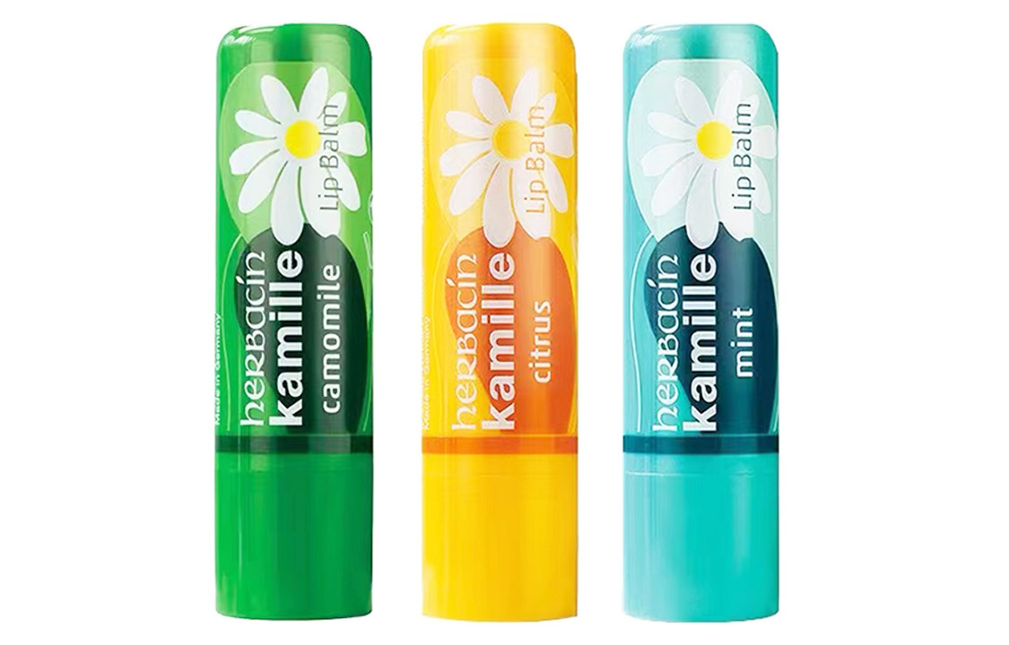 Бальзам для губ увлажняющий питательный восстанавливающий Herbacin, Chamomile lipstick + lemon lipstick + mint lipstick — фото 2