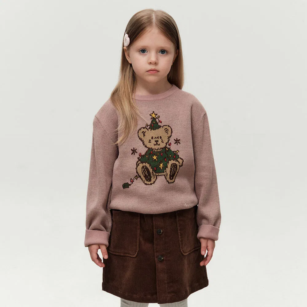 Детский вязаный пуловер Holiday Bear, серо-розовый, от Marithé Kids