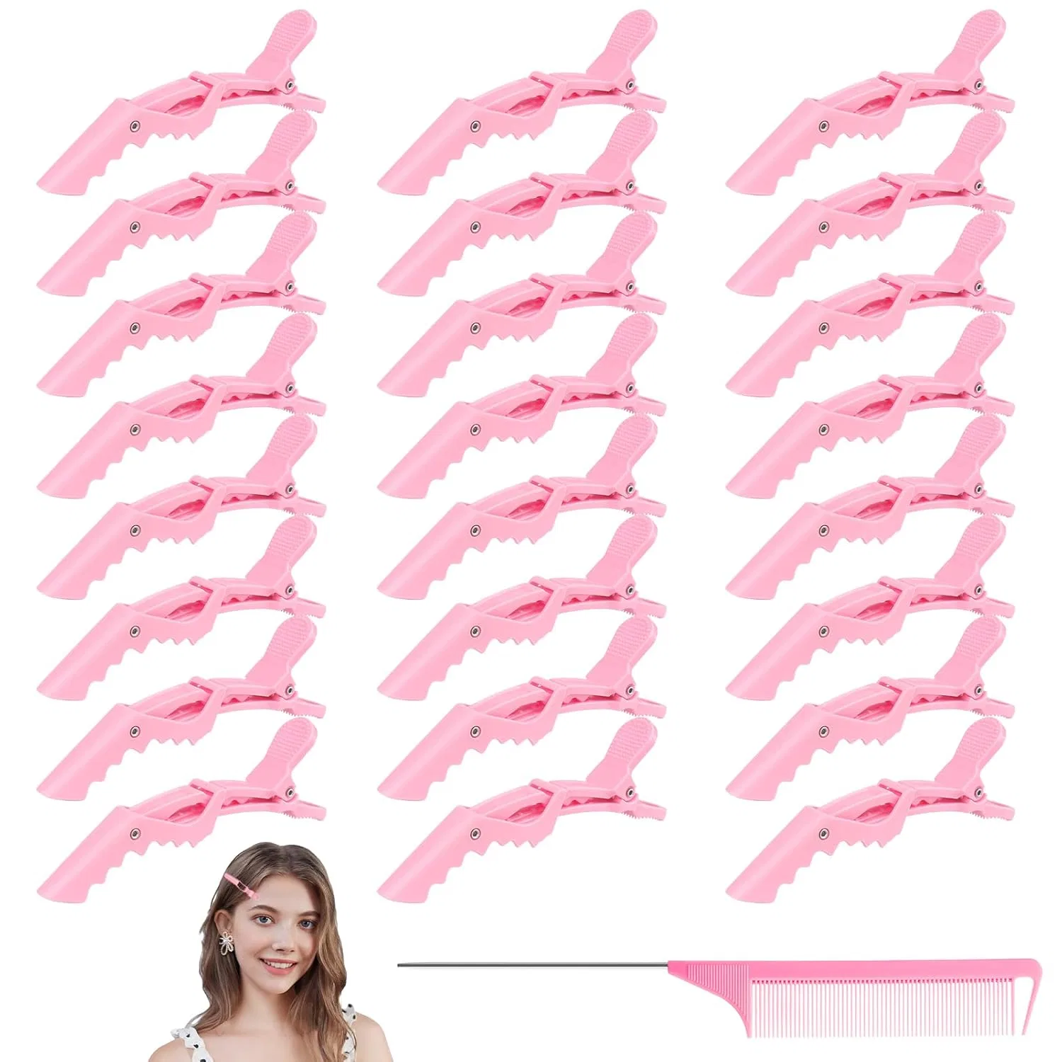 Набор из 24 профессиональных зажимов для волос розового цвета Cogvohy, Pink