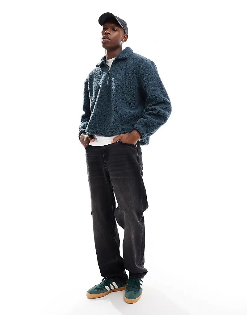 

Свободный джемпер ASOS DESIGN с застежкой-молнией на четверть дюйма, серый