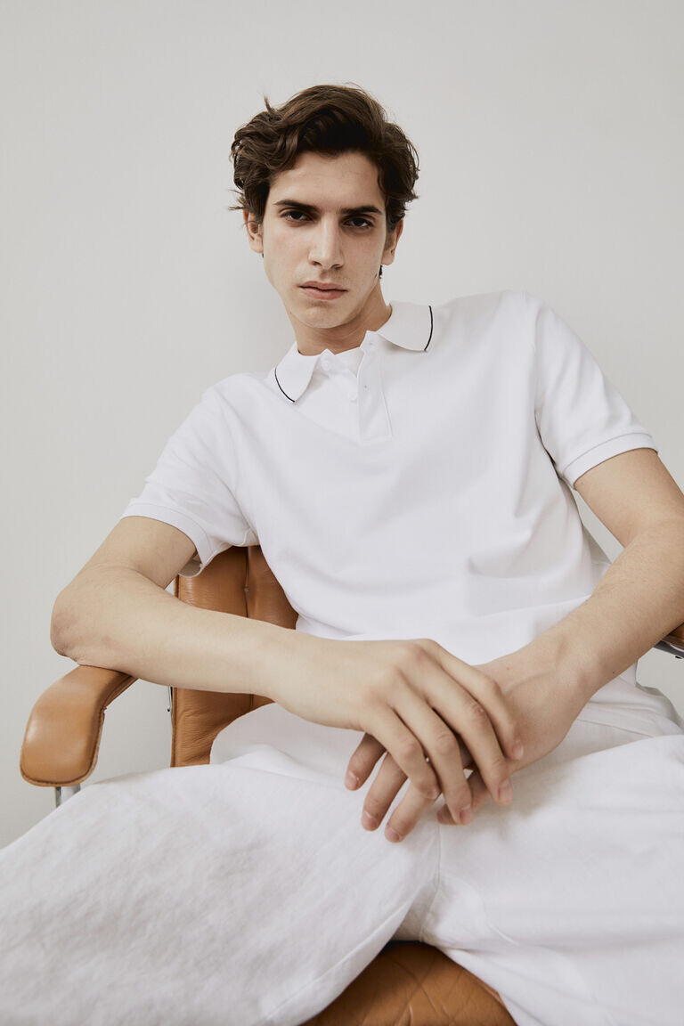 

Рубашка-поло slim fit из хлопка H&M, белый