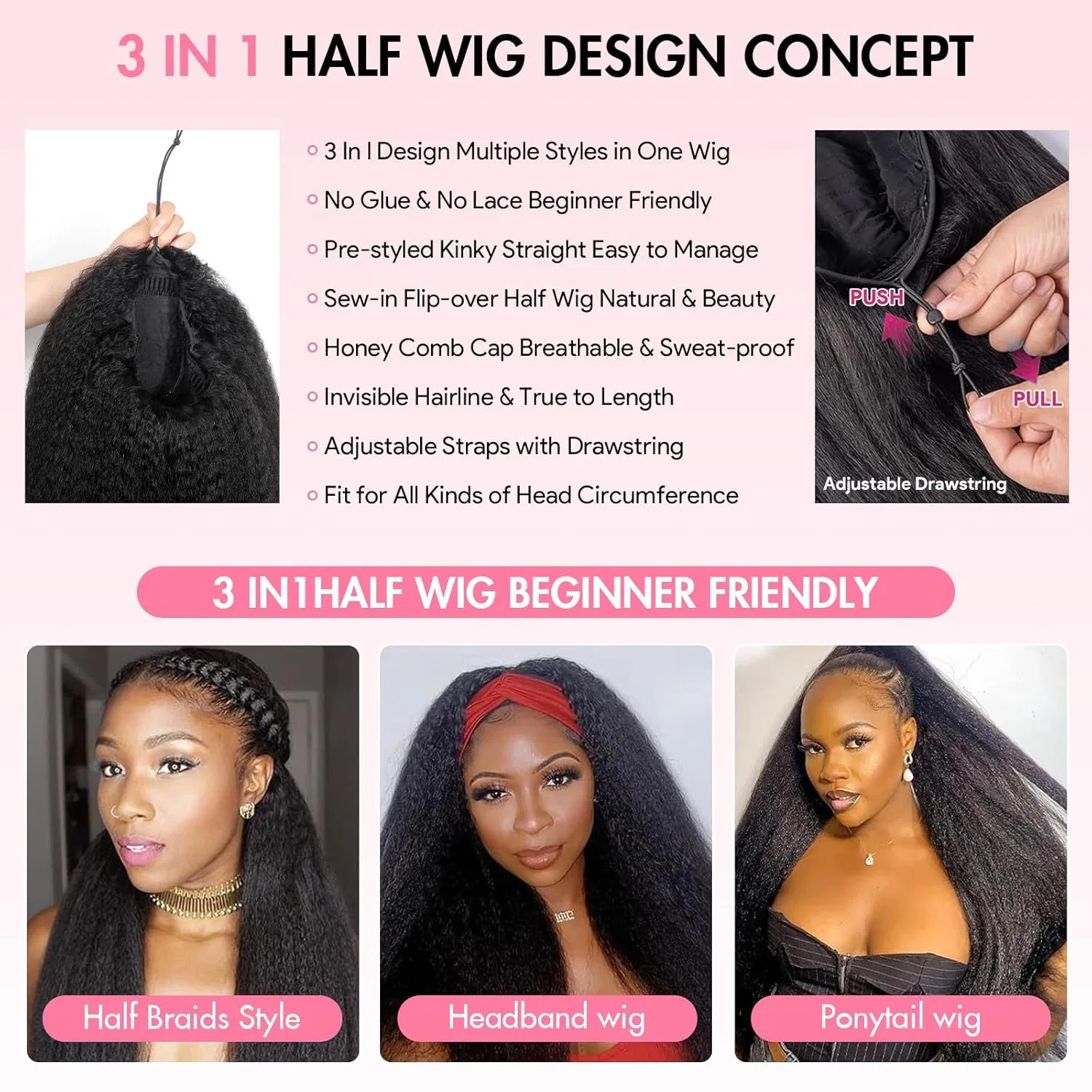 Женский парик из натуральных волос «Kinky Straight Half Wig» 3-в-1 Rxy — фото 4