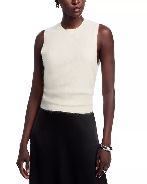 

Кашемировый топ с круглым вырезом и начесом Theory, белый