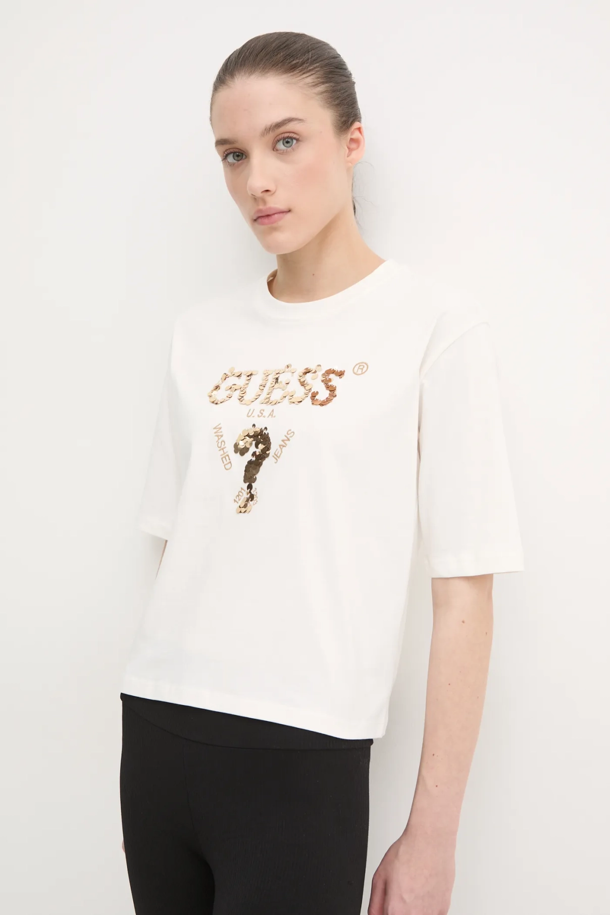 

Хлопковая футболка AURLIE Guess, бежевый