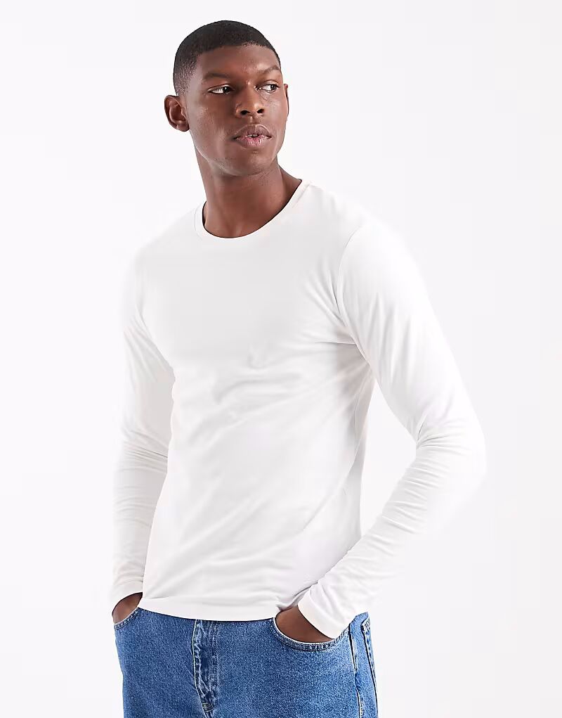 

Футболка Essentials с длинными рукавами, облегающая, кремового цвета Asos Design