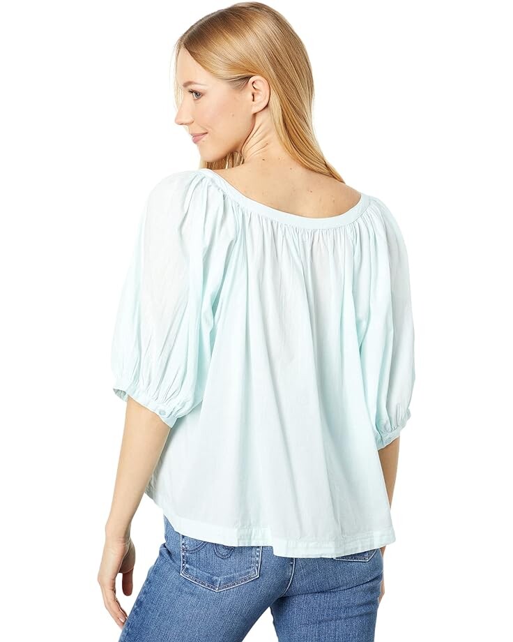 

Блуза SUNDRY Puff Sleeve Woven Button Front Blouse, цвет Sunbleach Blue