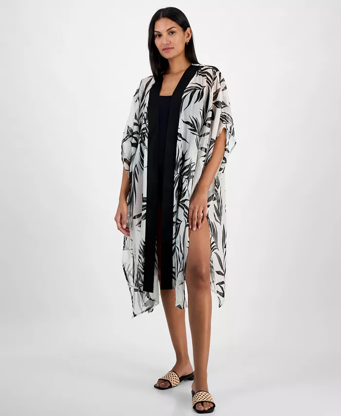 

Паток Jungle-Print Open Duster Cover-Up With Shine, Exclusively at Macy's I.N.C. International Concepts, черный