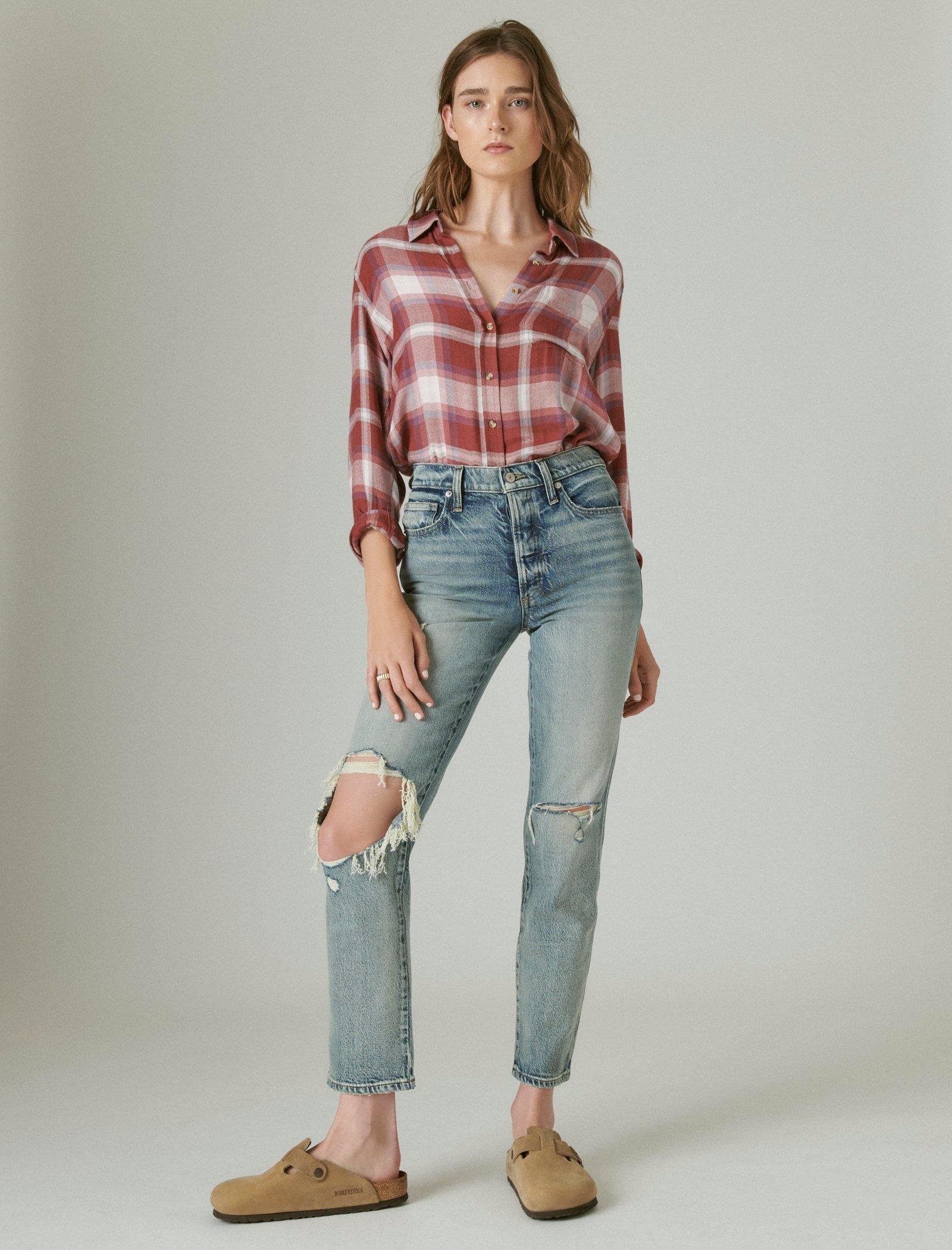

Женские джинсы Lucky Brand Drew Mom с высокой посадкой, светло-голубой
