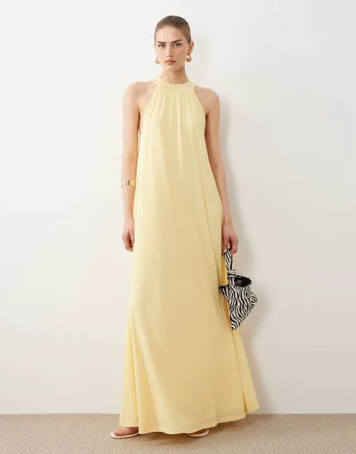 

Желтое платье из сетки-трапеции с завязками ASOS DESIGN