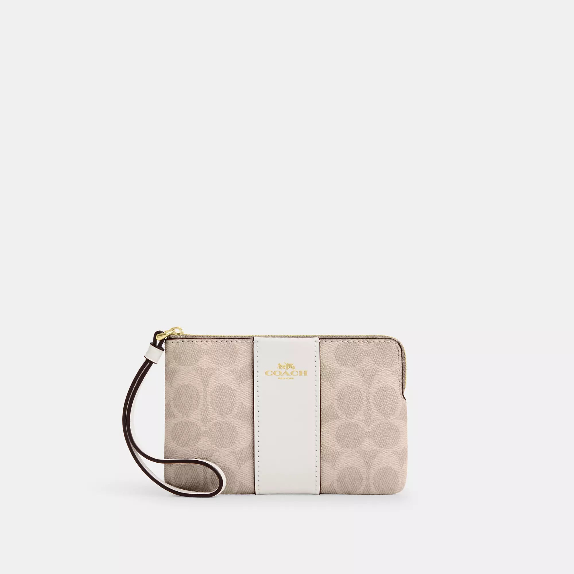 

Кошелек Coach Outlet на молнии с полоской из фирменной ткани, золотой