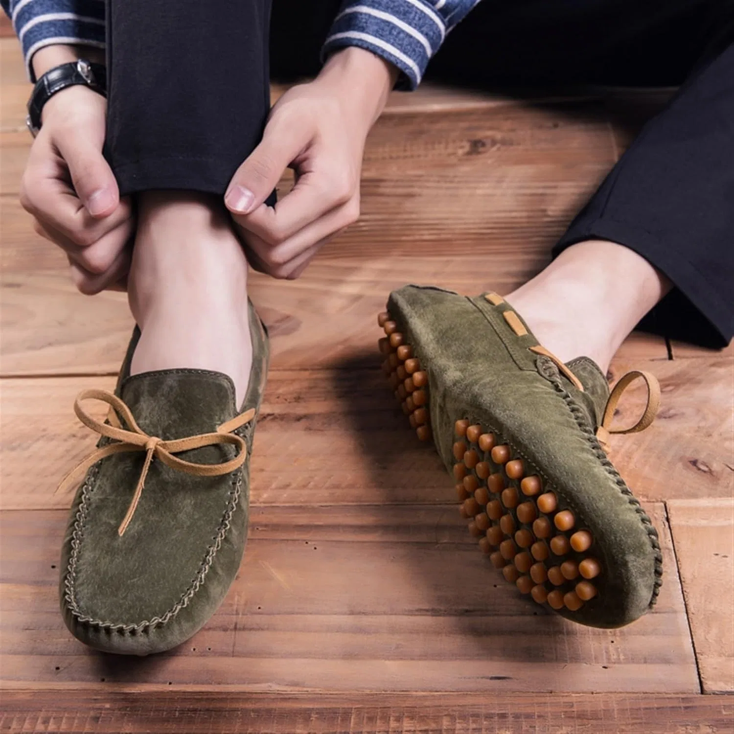 Туфли мокасины замшевые, Loafers, зеленый DHFIRUFSHLO — фото 3