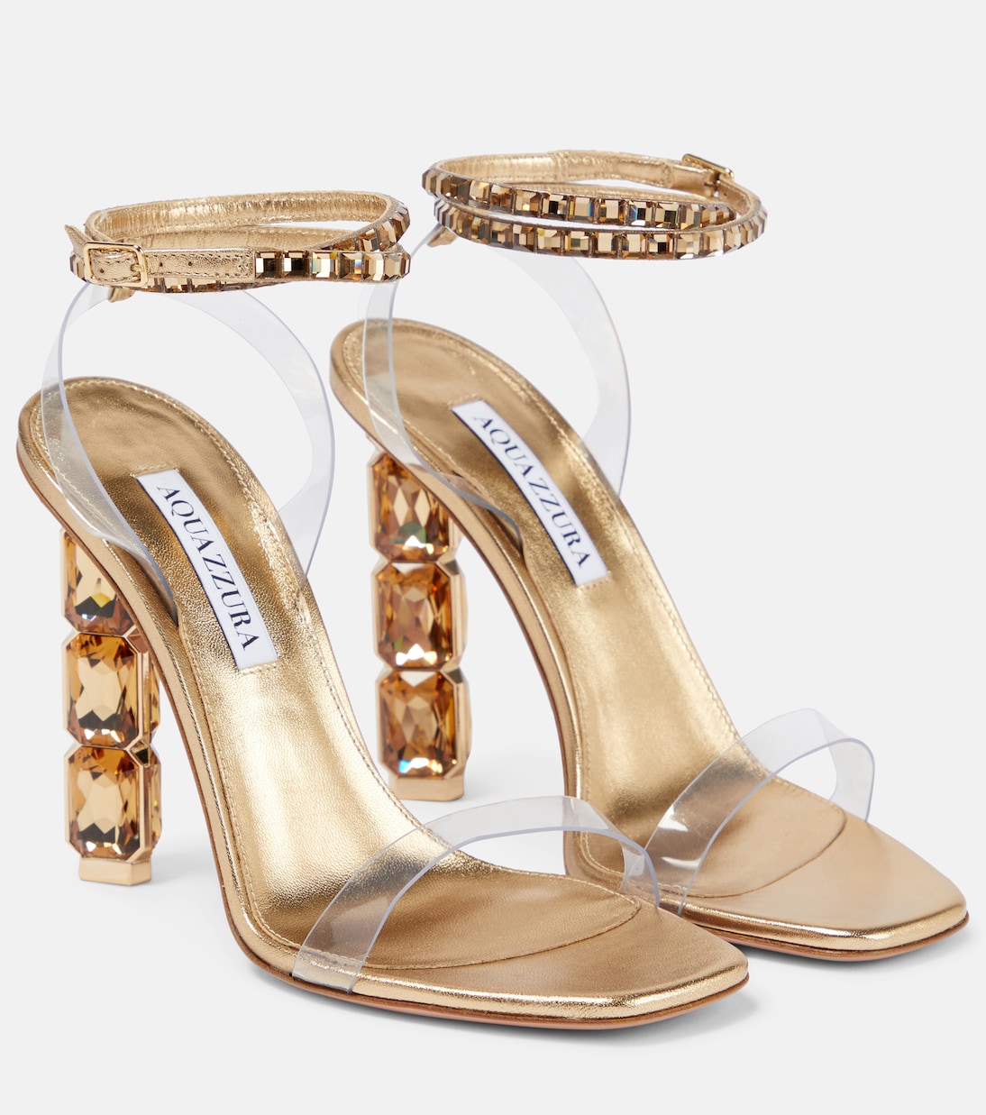 Босоножки Aura Plexi 105 с декором Aquazzura, Soft Gold