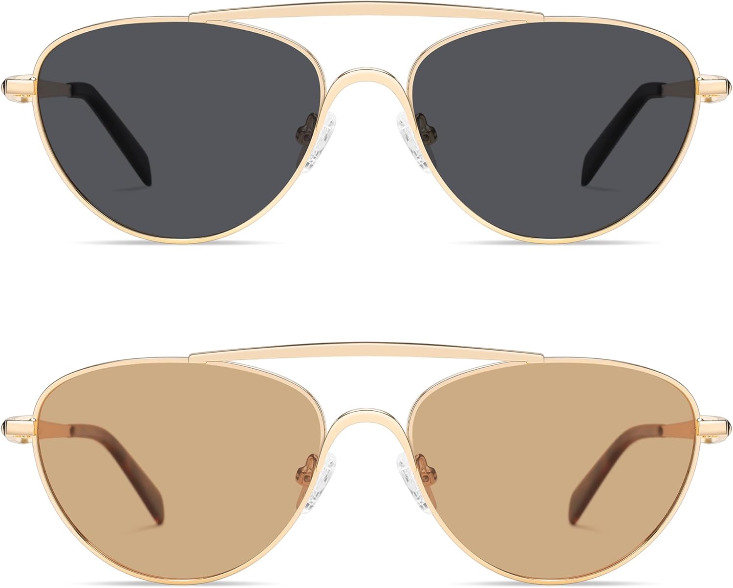 

Поляризованные солнцезащитные очки-авиаторы в стиле ретро с металлическим оправой «кошачий глаз» от VANLINKER для женщин и мужчин, модель VL9868, 2 Pack Gold Frame Grey Lens + Gold Frame Light Brown Yellow Lens