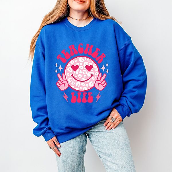 

Свитшот Teacher life с леопардовым принтом и смайликом Simply Sage Market, Royal