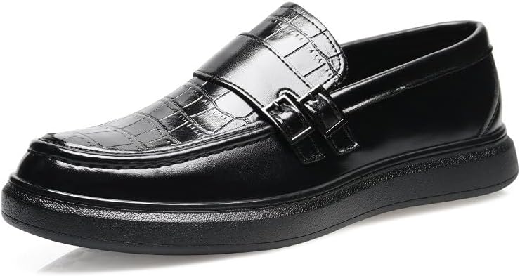 

Мужские лоферы Santimon с крокодиловым принтом, с двойной пряжкой, на застежке-слипоне, комфортные повседневные туфли с мысом-мокасином, черный