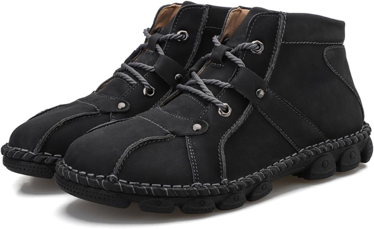 

Мужские повседневные кожаные туфли ZHOUPULP, модные и удобные, на шнуровке, ботинки Чукка до щиколотки, с ручной прострочкой, средние лоферы, черный