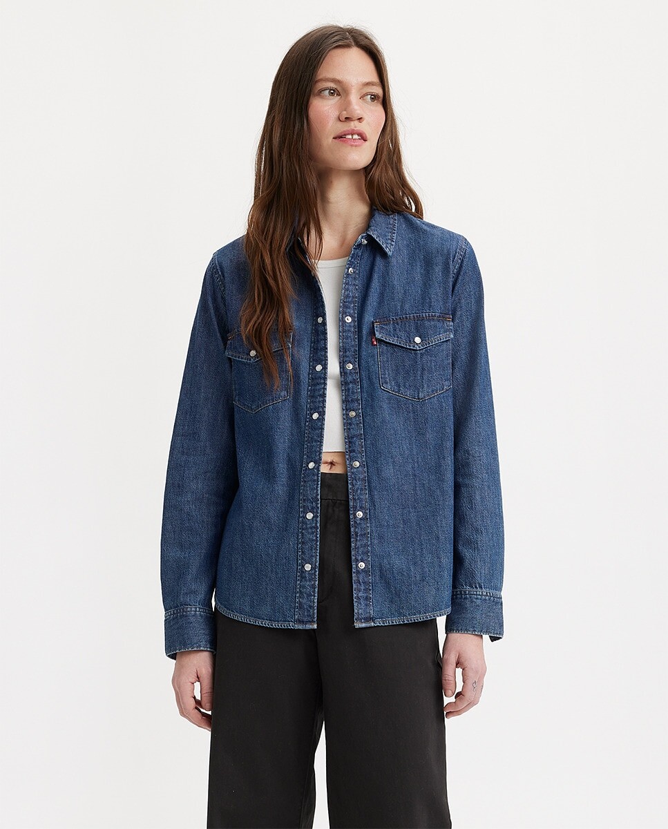 

Женская джинсовая рубашка с длинным рукавом Levi's, темно-синий