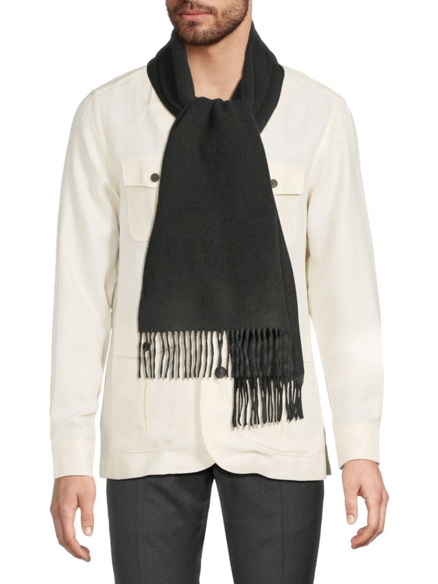 

Шарф из шерстяной смеси с бахромой Saks Fifth Avenue, цвет Olive Grey