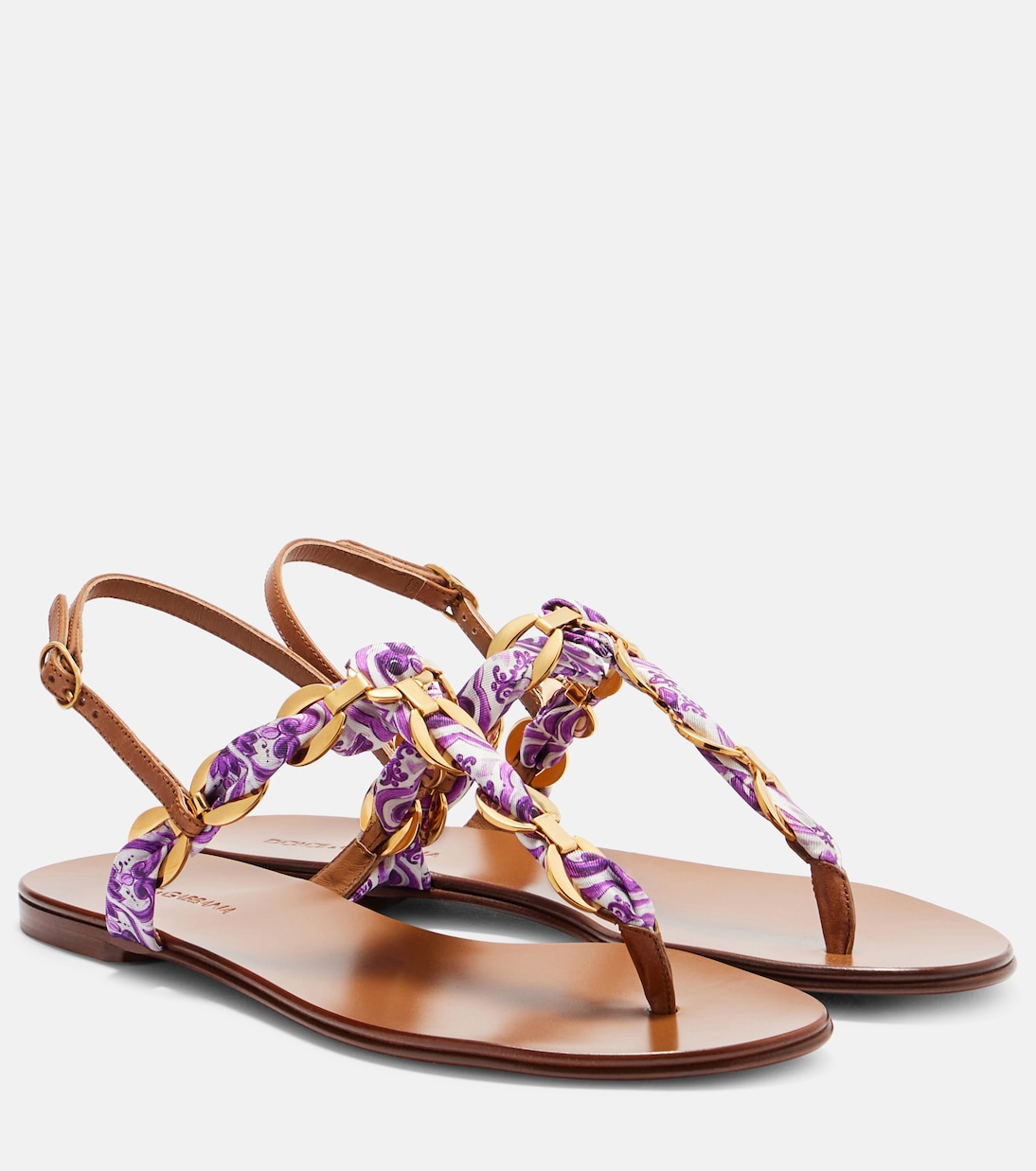 Маджолика сандалии-танга с отделкой из кожи и атласа Dolce&Gabbana, Maiolica 3 Viola