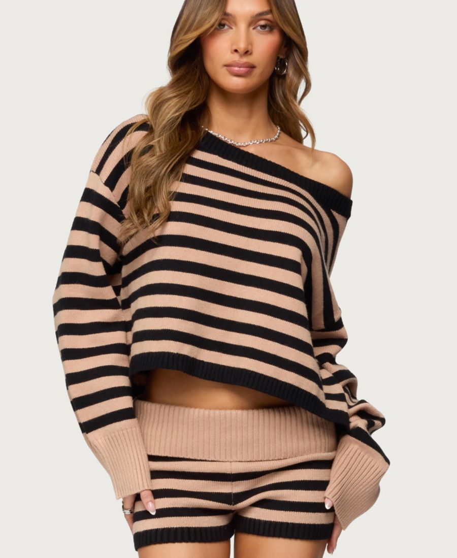 

Женский полосатый вязаный свитер Saphi свободного кроя Edikted, Black-and-beige