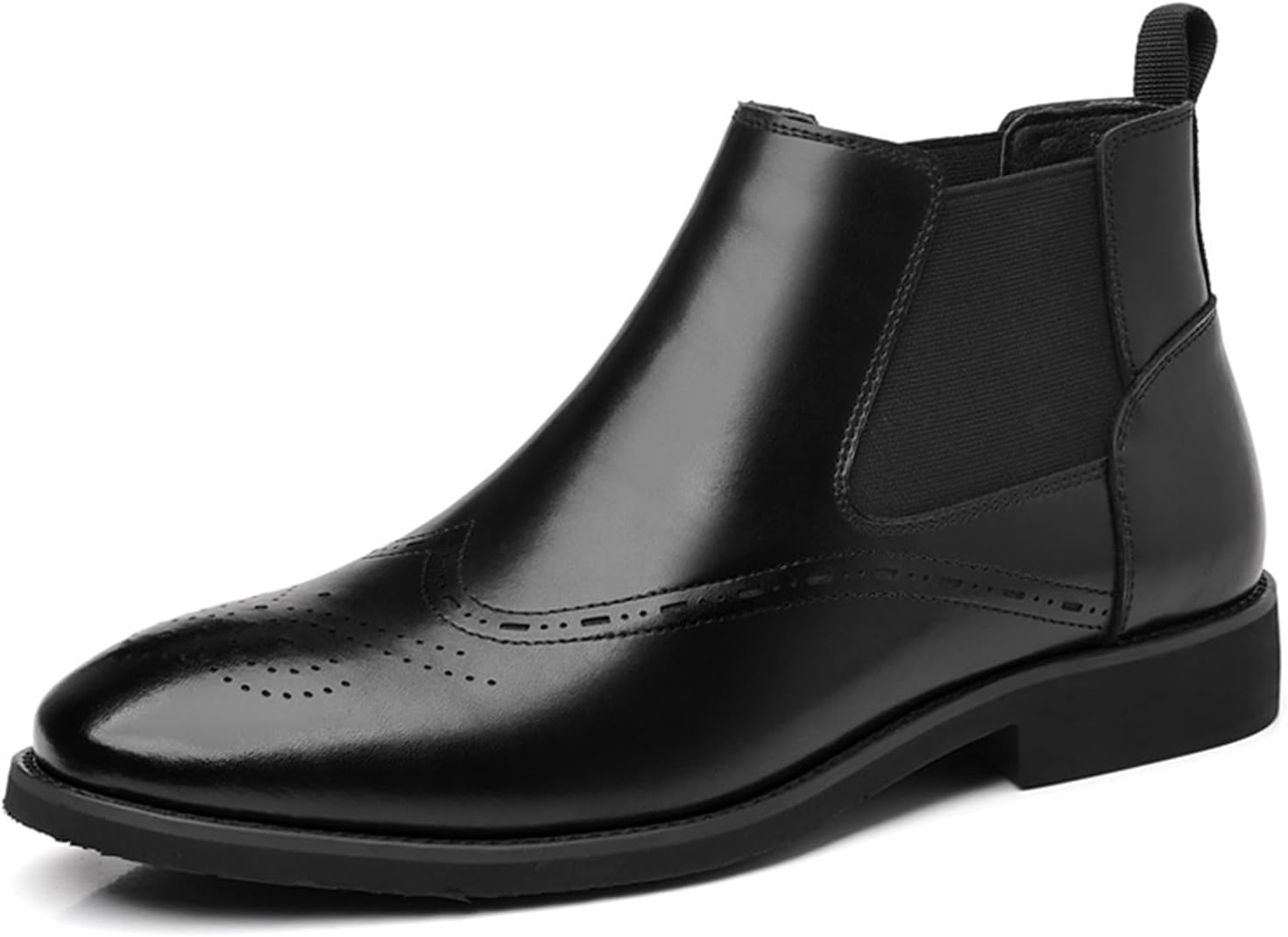

Мужские кожаные челси с крыльями, повседневные ботинки с заостренным носком, с теплой подкладкой из меха, броги на щиколотку, осенне-зимние деловые нескользящие формальные челси Botrent, черный