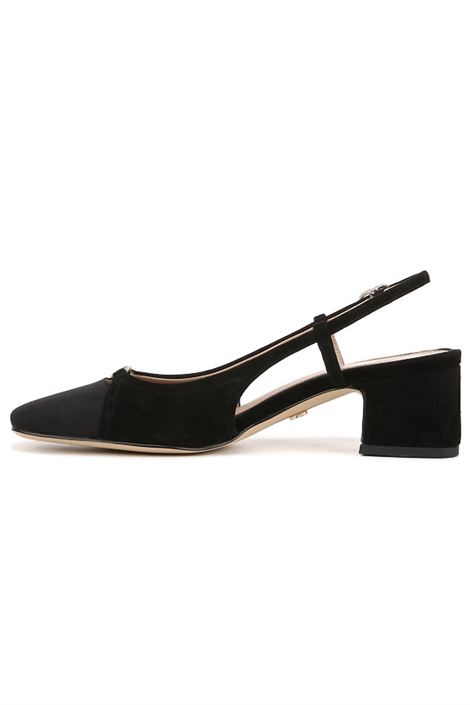 Женские туфли Tarra Slingback на каблуке из черной замши и ткани Sam Edelman — фото 2