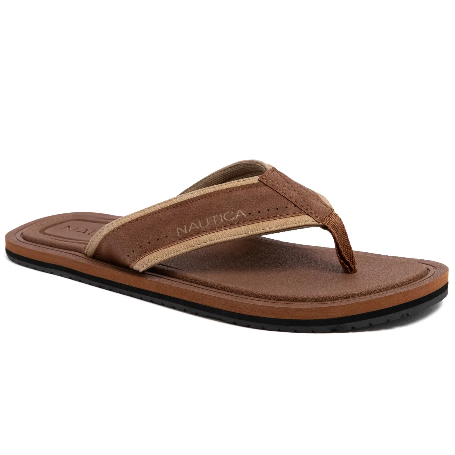 Nautica Mens Logo Flip-Flop, Sand Shore