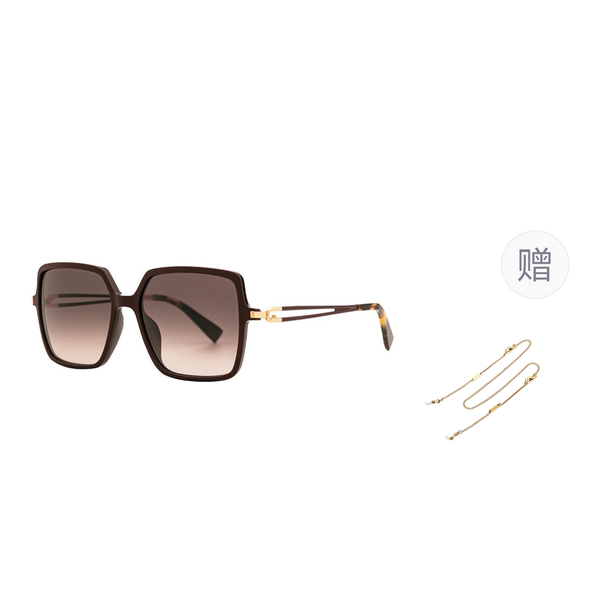 

Furla Пластиковая оправа квадратные солнцезащитные очки унисекс, Light Red Frame with Brown Lens