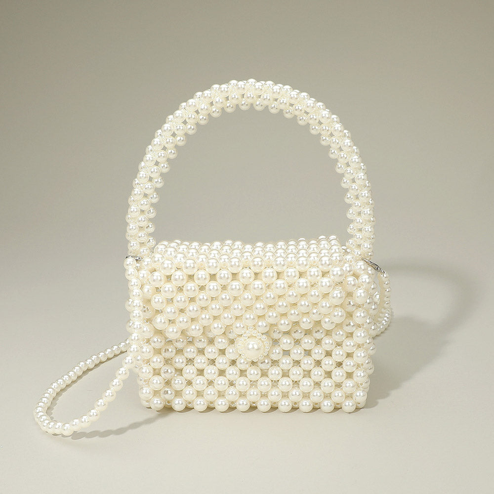 

Жемчужная бисерная мини-сумка с верхней ручкой и клапаном FASHNZFAB, кремовый/золотой