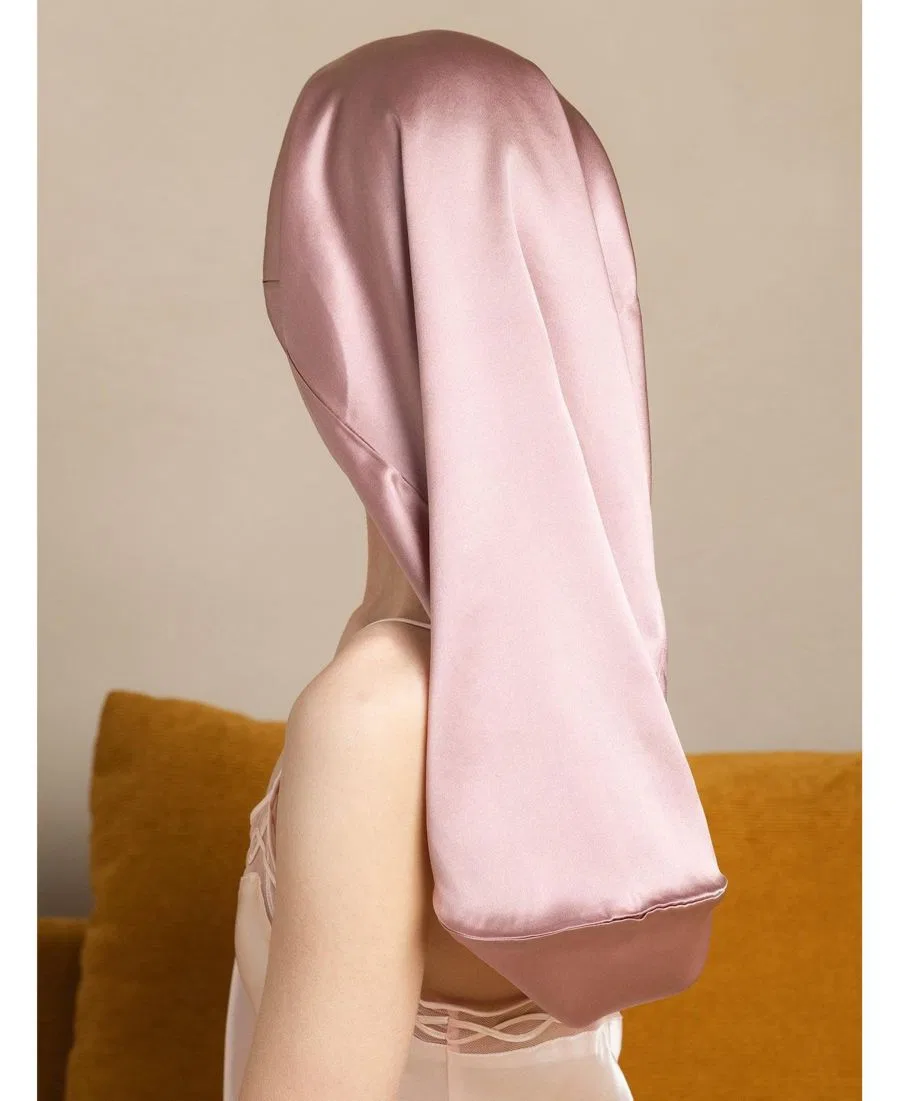 Элегантный длинный чепчик из чистого шелка Silksilky, розовый — фото 2