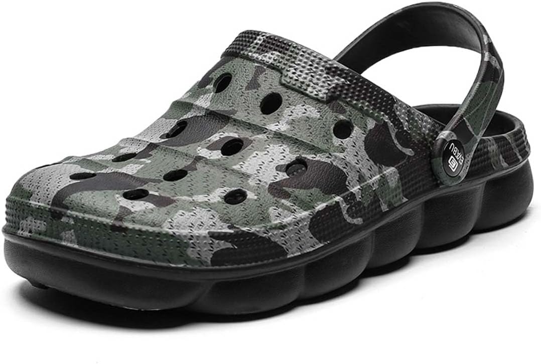 

HYDLONGR Мужские и женские легкие сандалии для сада с плоской подошвой, дышащие, быстросохнущие пляжные шлепанцы, нескользящие сабо и мюли, черный