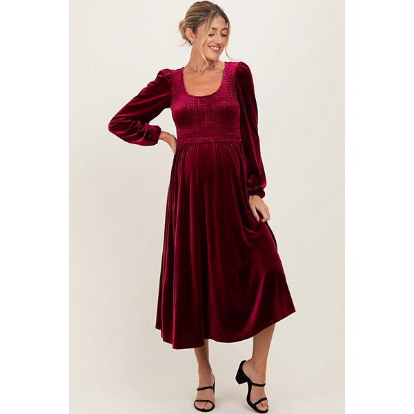 

Бархатное платье с длинным рукавом и сборками для беременных Pinkblush