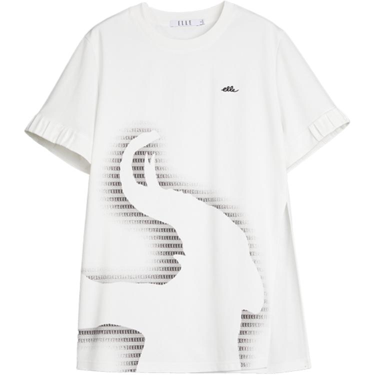 

ELLE Футболка женская белая с круглым вырезом тонкая прямая посадка