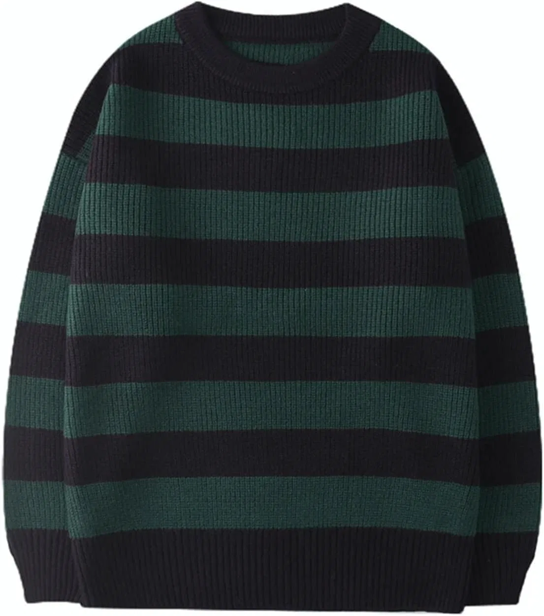 Generic Мужской полосатый вязаный свитер Vintage Loose Green теплый джемпер пуловер Casual — фото 4