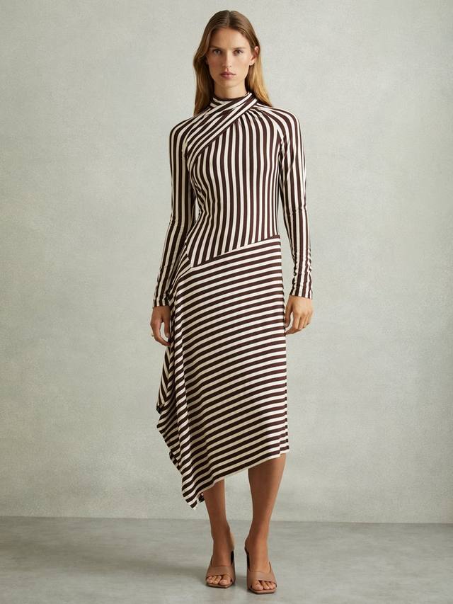 

Миди-платье в полоску из кошачьего джерси Reiss, цвет Brown/Cream