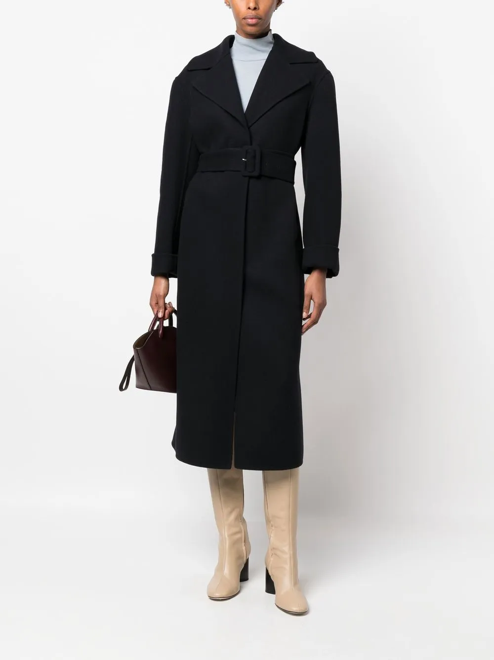 Шерстяное пальто с длинными рукавами и поясом JIL SANDER, синий — фото 2