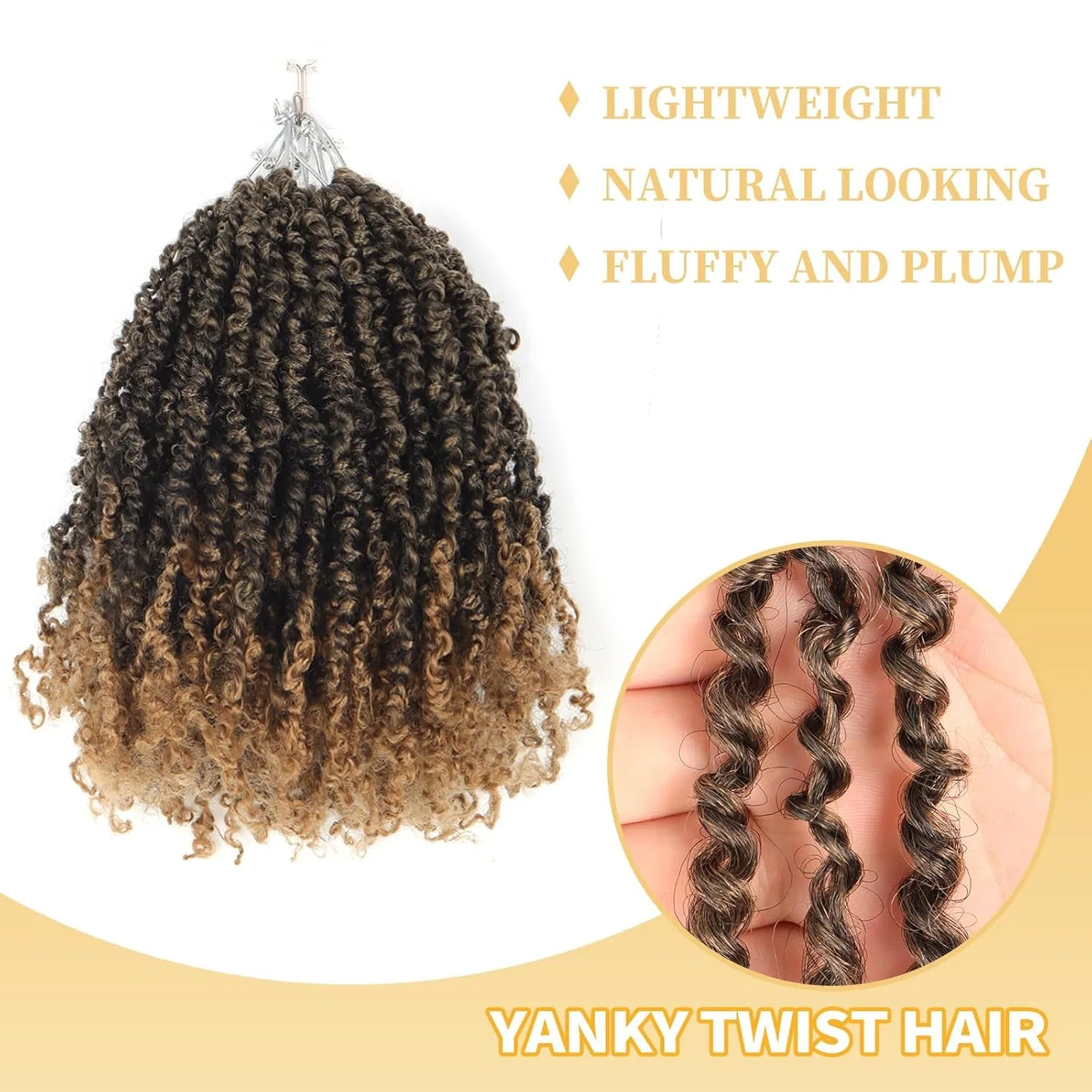 Искусственные волосы Yanky Twist Crochet Hair для афропричесок Ainimiu, T27-Brown — фото 4