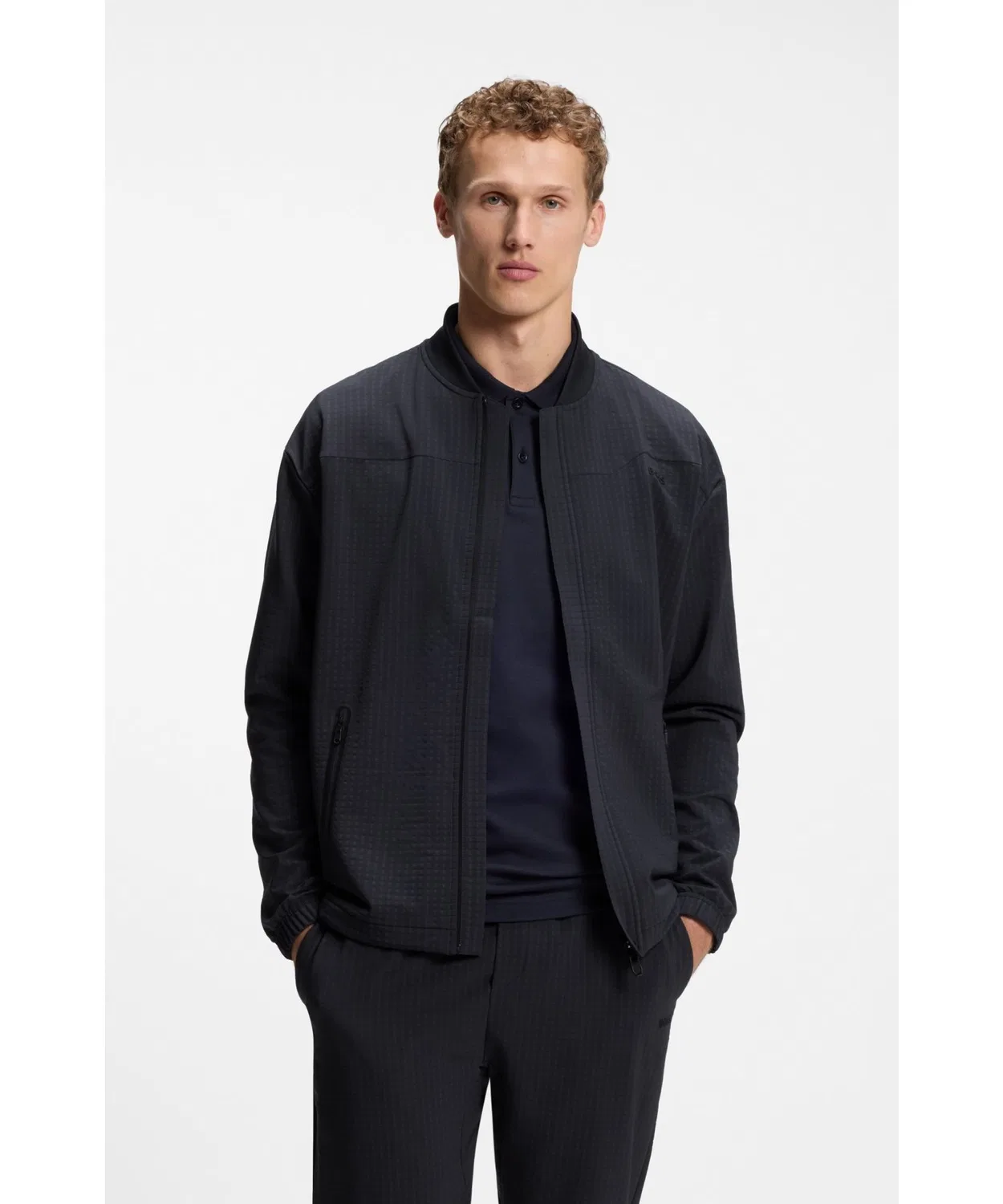 Свитшот BOSS Menswear с вафельным узором, темно-синий