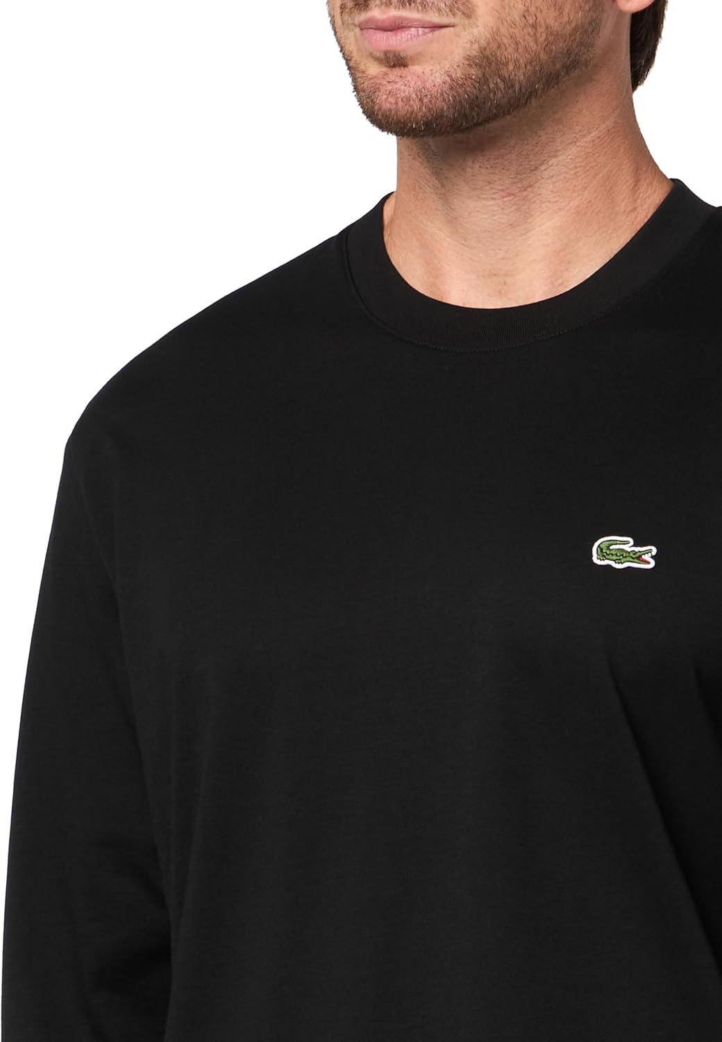 Футболка Lacoste, мужская, хлопковая, с длинными рукавами, черный — фото 3