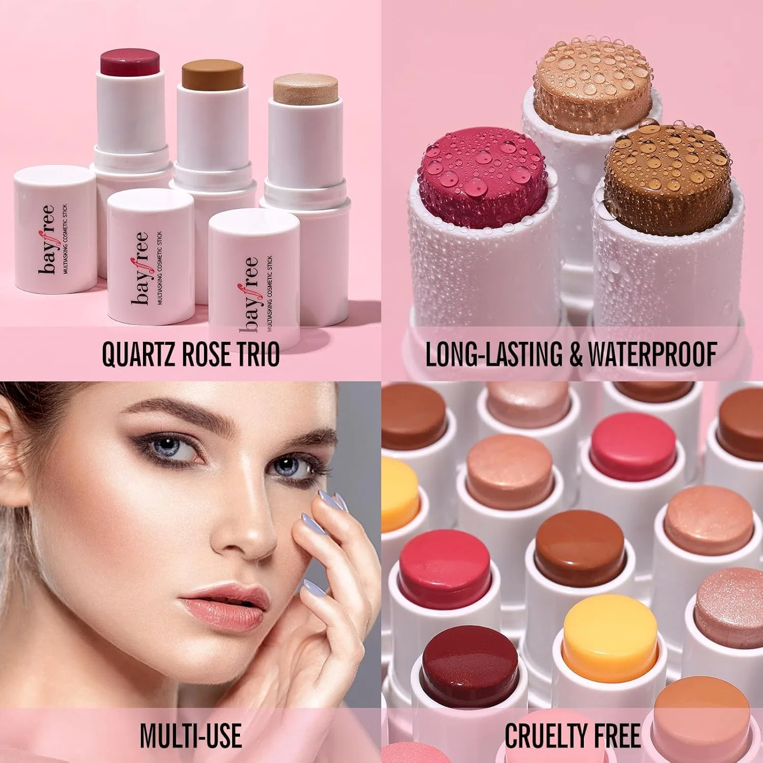 Многофункциональный стик KIMUSE Cream Blush Stick для румян, хайлайтера и контуринга Kimuse, Quartz Rose Trio — фото 4