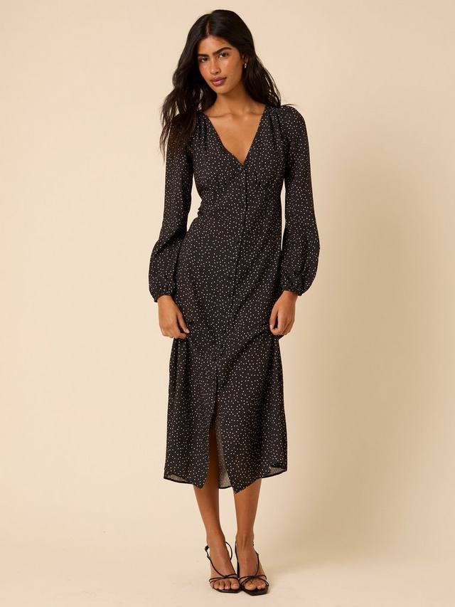 

Платье миди Kennedy с V-образным вырезом в горошек Nobody's Child, Black/White