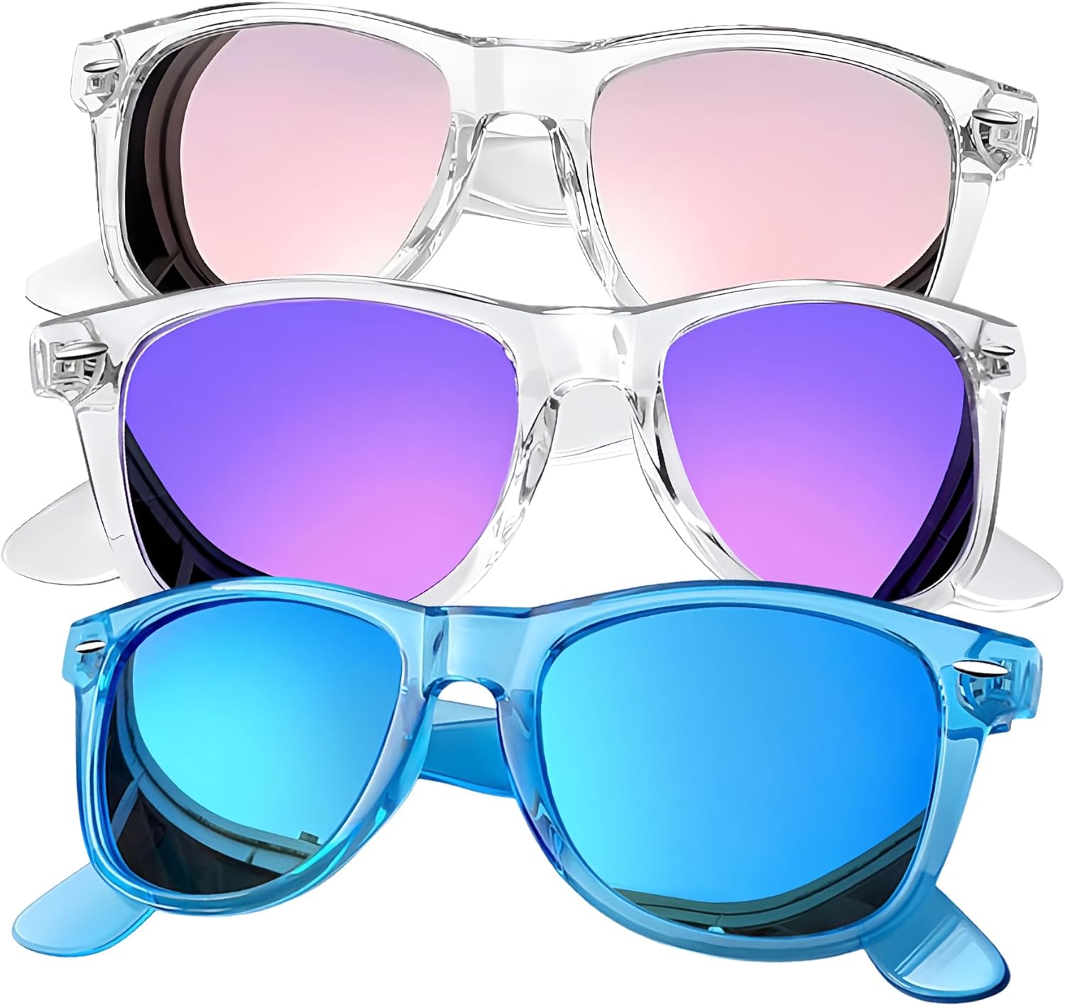 

Набор из 3 квадратных солнцезащитных очков Joopin с поляризацией и защитой от УФ-излучения. Модные солнцезащитные очки для женщин и мужчин, H15-clear Pink + Clear Purple + All Blue