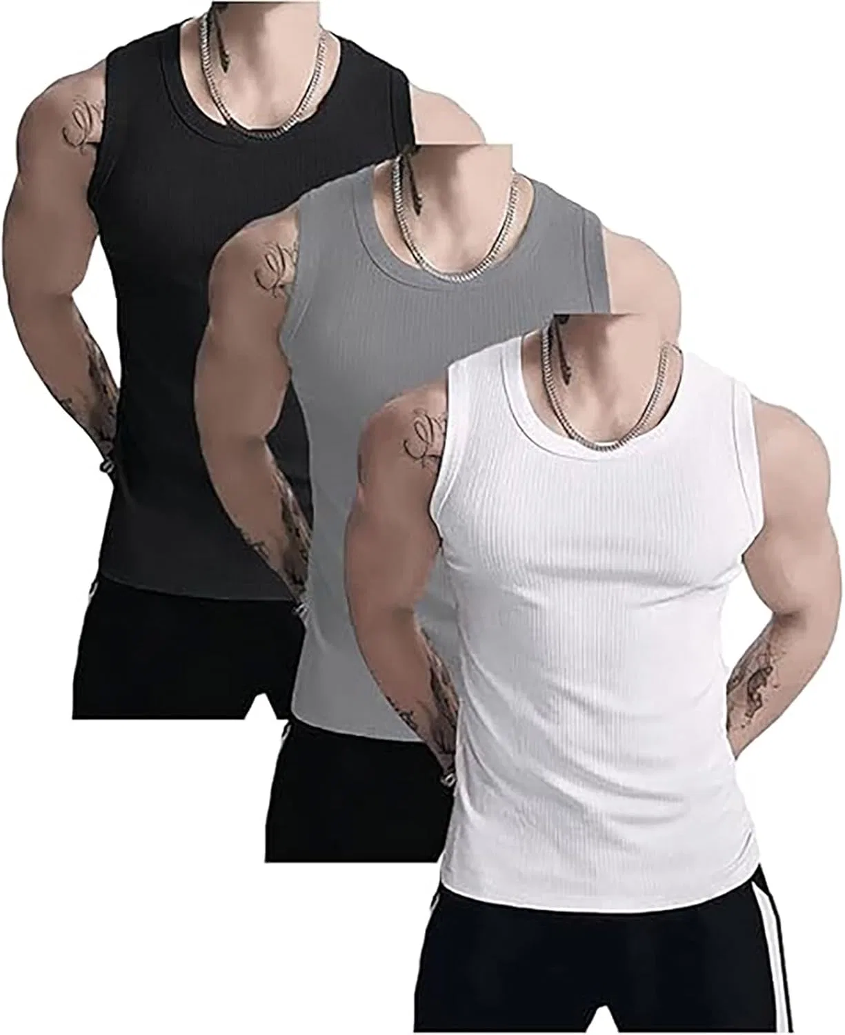 Мужской топ с ребристой вязкой, Fitness Muscle Gym, 3 шт, черный