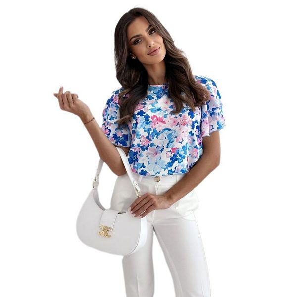 

Женская блузка с цветочным принтом, круглым вырезом и коротким рукавом Yesfashion, Blue Flower