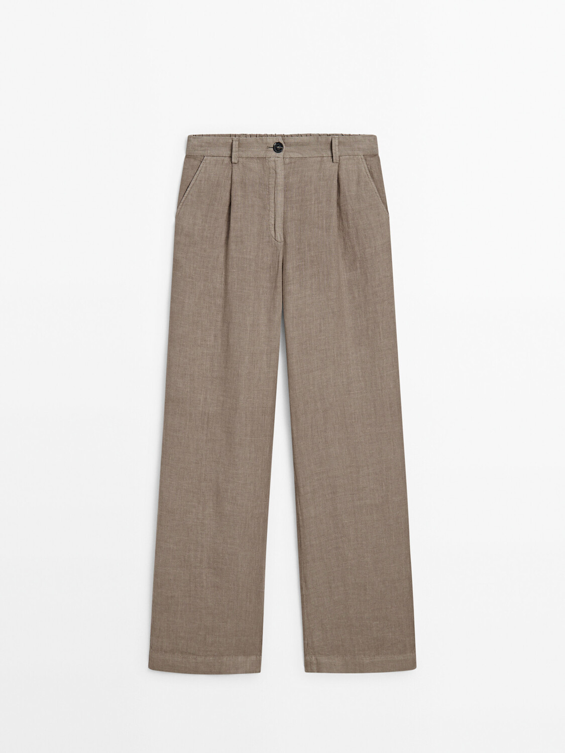 

Широкие брюки из 100% льна с вытачками Massimo Dutti, серо-коричневый