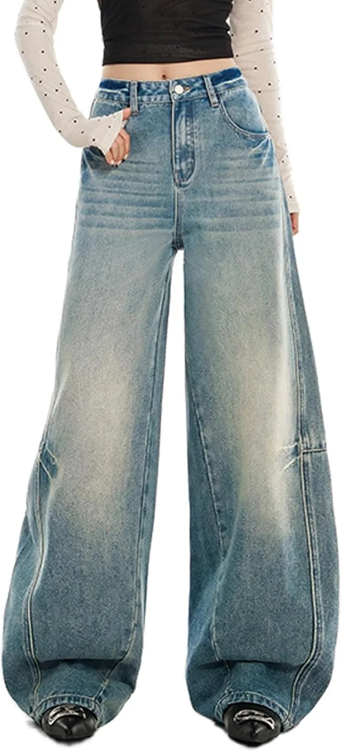 

Брюки-багги с широкими штанинами для женщин High Waisted Washed Y2k Wonyier