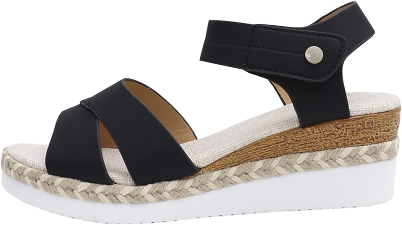 

Женские эспадрильи на танкетке, модная ортопедическая обувь с поддержкой свода стопы, с ремешком на щиколотке, открытым носком, повседневные сандалии для платья, летние платформенные сандалии, нескользящая обувь Toumov, черный