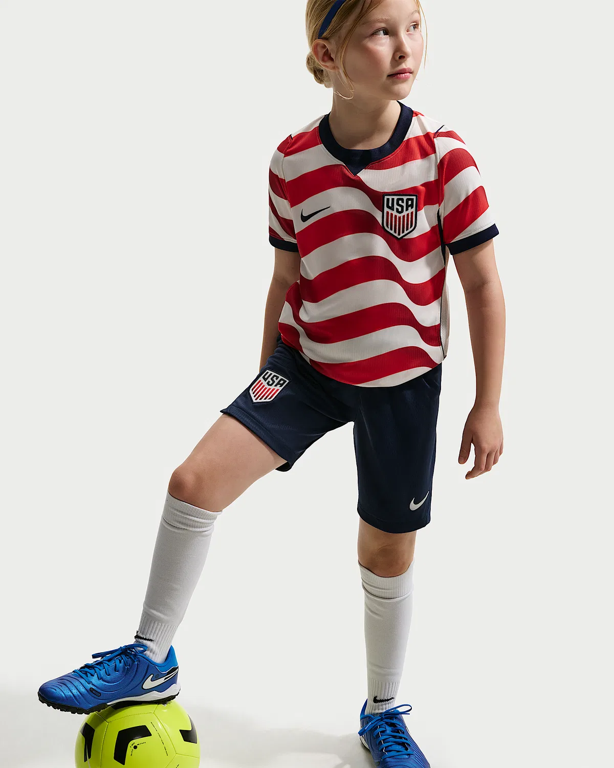 Большие детские шорты Nike Dri-FIT Soccer Replica USMNT 2026 Stadium Home, Midnight Navy/Sail — фото 4