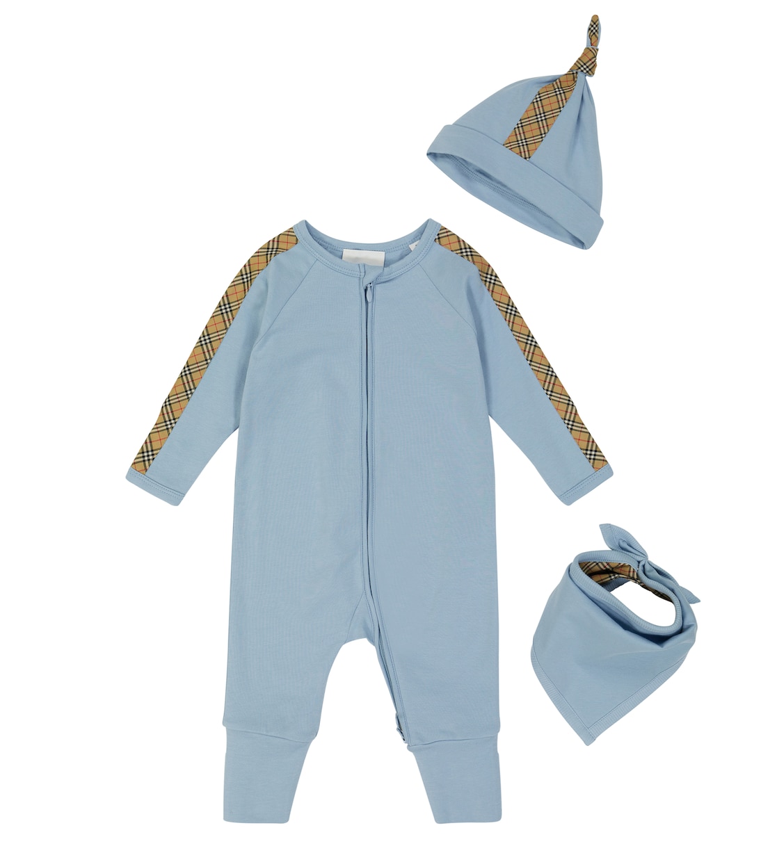 

Комплект из комбинезона, нагрудника и шапочки для младенца Burberry Kids, Powdered Blue