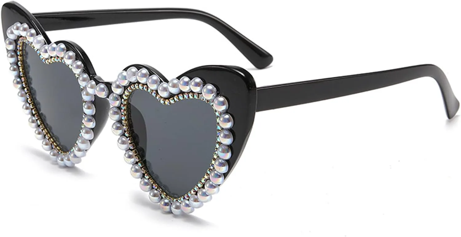 

Солнцезащитные очки Helena Heart Pearl Crystal для женщин, роскошные солнцезащитные очки со стразами, в стиле «кошачий глаз», для вечеринок и фестивалей, Black